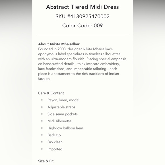 Anthropologie NWT Nikita Mhaisalkar. Abstract Tiered Midi Dress size S. - Picture 6 of 9